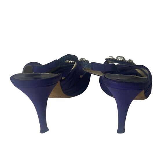 Jimmy Choo Blue Silk Crystals Peep Toe Slingbacks Evening Pumps Sandals 36.5 - Picture 3 of 10